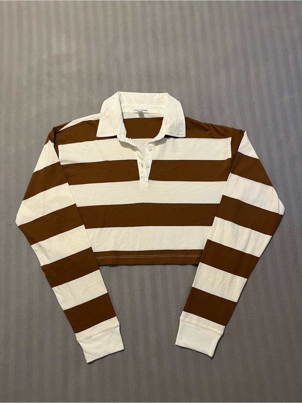 love on a hanger Cropped Rugby Polo in Brown & White Stripe